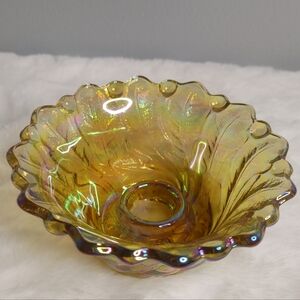 Indiana Glass Wild Rose Taper Votive Candle Holder Carnival Glass Marigold